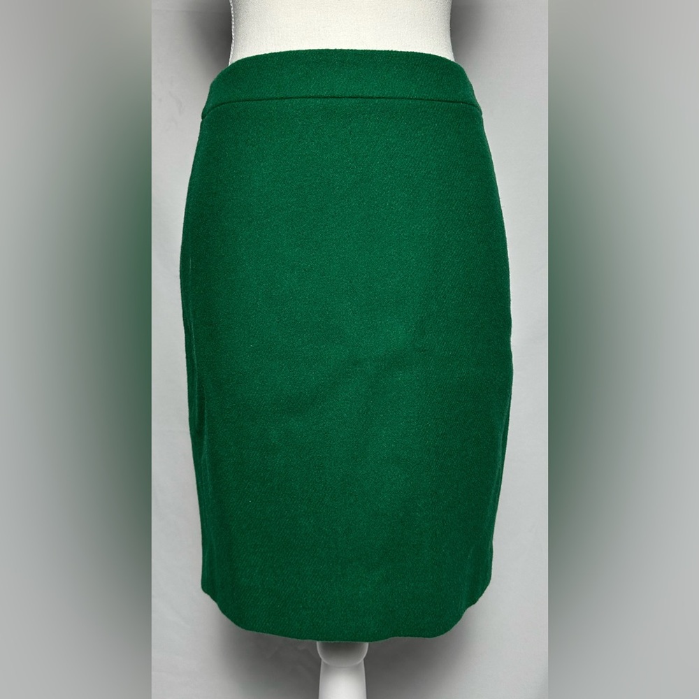 NWT J. CREW Green Wool Blend Preppy Holiday Pencil Midi Skirt Size 0P